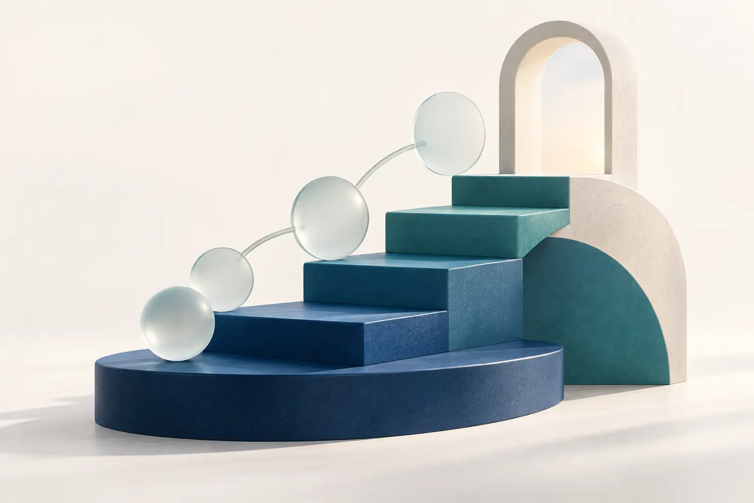 Illustrated steps leading toward an open doorway, representing professional growth.